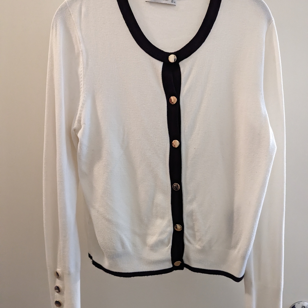 Zara White Cardigan with Black Trim